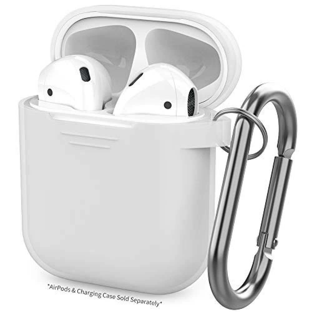 Wholesale Apple Airpods Charging Case Protective Silicone Cover Skin with Hang Hook Clip White
